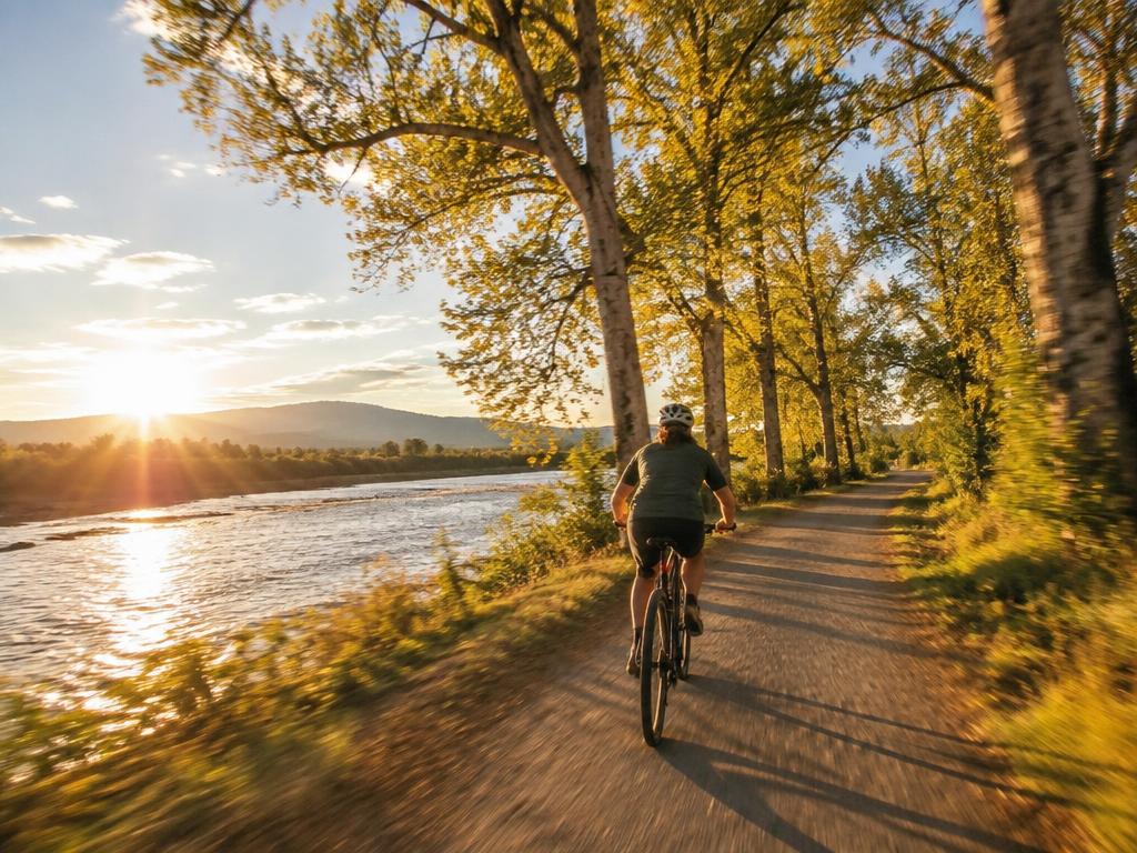 Cyclist on the American River bike trail
