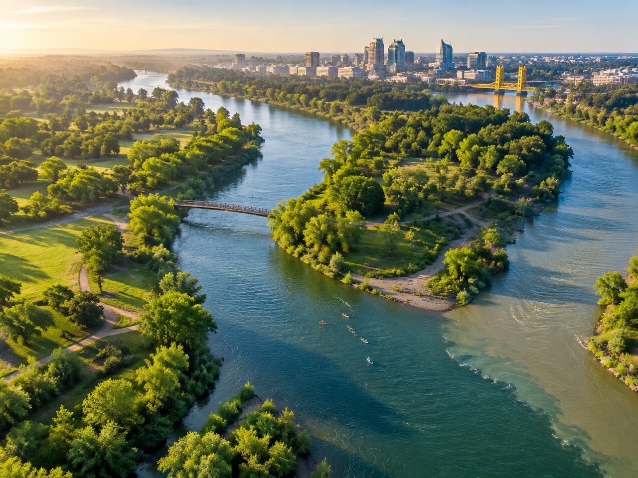 Aerial view of the Sacramento River at Discovery Park